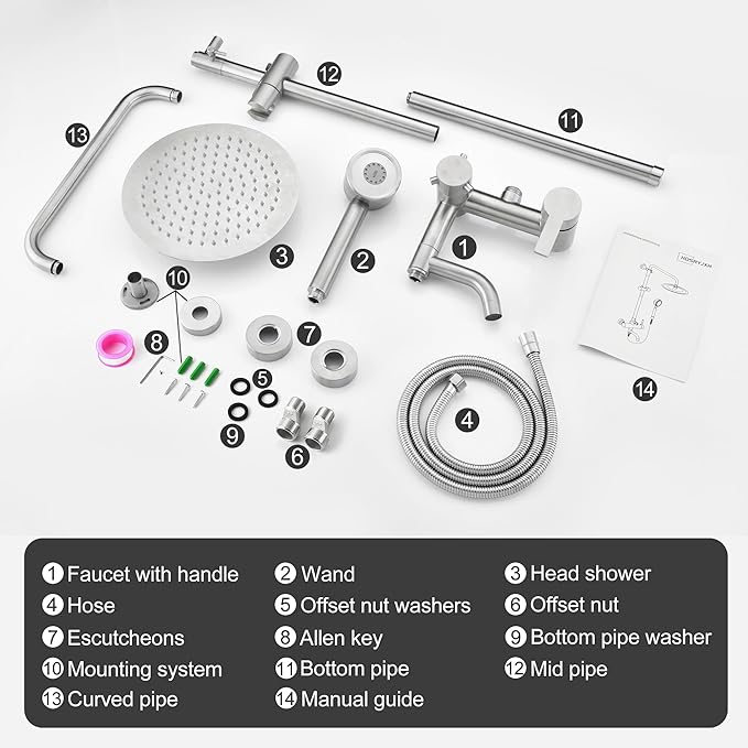 Shower Faucet - Shower Faucets Sets Complete, Shower System - Outdoor Shower Kit/Outdoor Shower Fixtures W/ SS304 Shower Head with 3 modes Handheld, Brushed Nickel