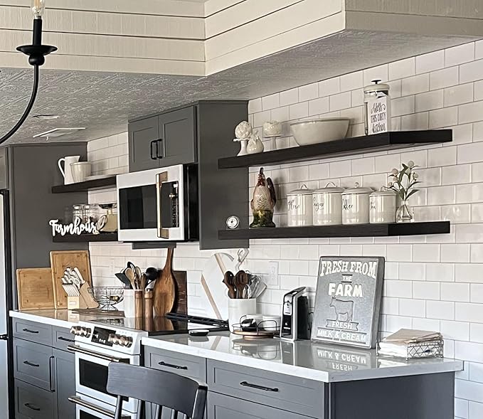 joelsantiques - 72 Inch Wooden Floating Shelves for Wall - 72x10x2 in - Made of Natural Wood - Long Heavy Duty Rustic Wall Shelves for Bedroom - Perfect for Living Room, Kitchen - Black