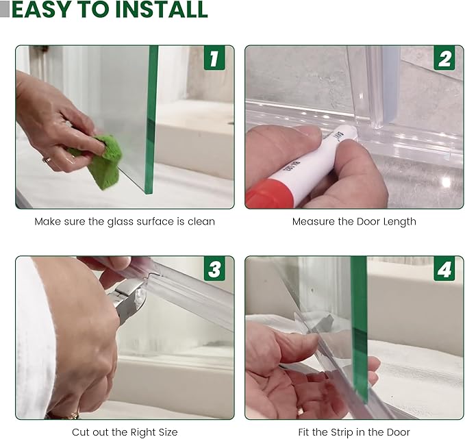 Shower Glass Door Bottom Seal, 2PCS 36 Inch Ultra Clear PVC Seal Strip with Sweep for 1/4"(6mm) Thick Frameless Glass Door, to Stop Water Leakage