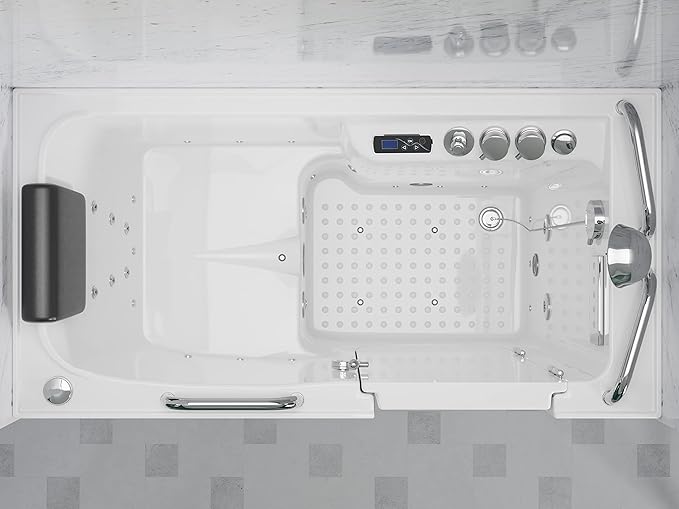 ANZZI Walk In Tub 53" x 27" Right-Drain Bathtub, Air & Whirlpool Massage Jets, Quick Fill with 6‑Setting Handheld Shower, Aromatherapy, Bath Pillow, LED Light | 2753FLWR