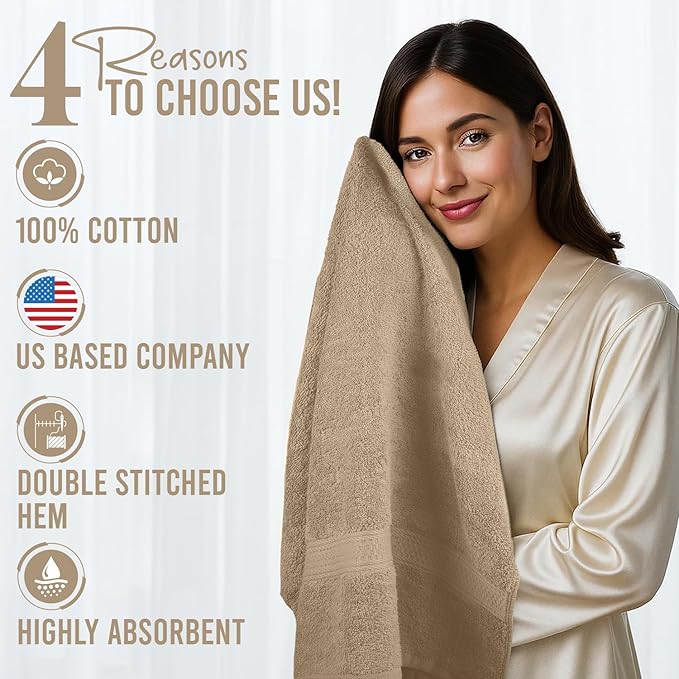 RIVERSIDE 100% Ring Spun Cotton Large Bath Towels Set of 4, 27 x 54 Inches – Quick Dry, Soft & Highly Absorbent Towels for Shower & Bathroom – Luxury 600 GSM Towels for Home, Spa, Gym, Hotel, Tan