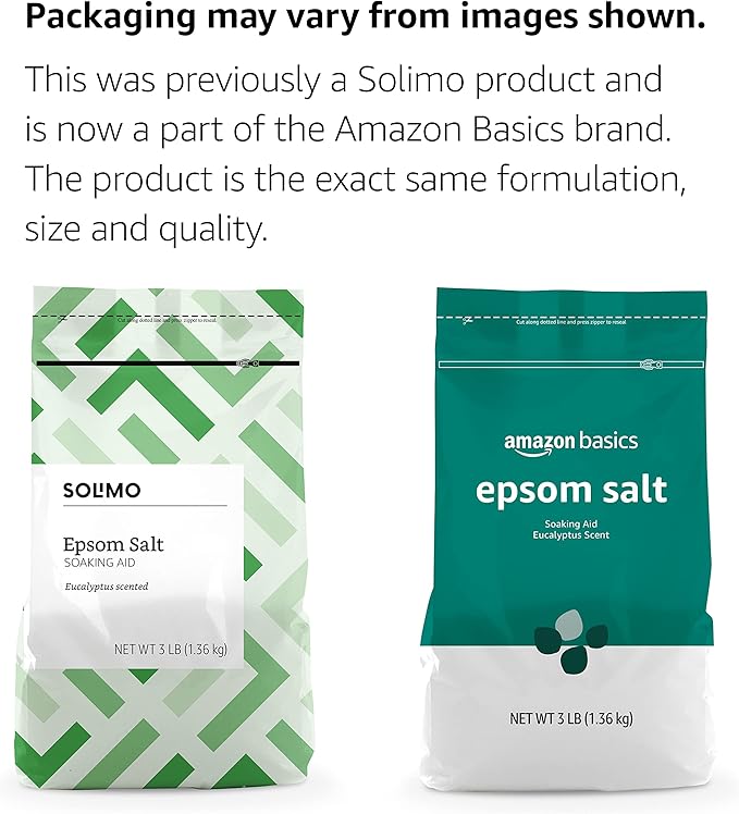 Amazon Basics Epsom Salt Soaking Aid, Eucalyptus Scented, 3 Pound (Pack of 6) (Previously Solimo)