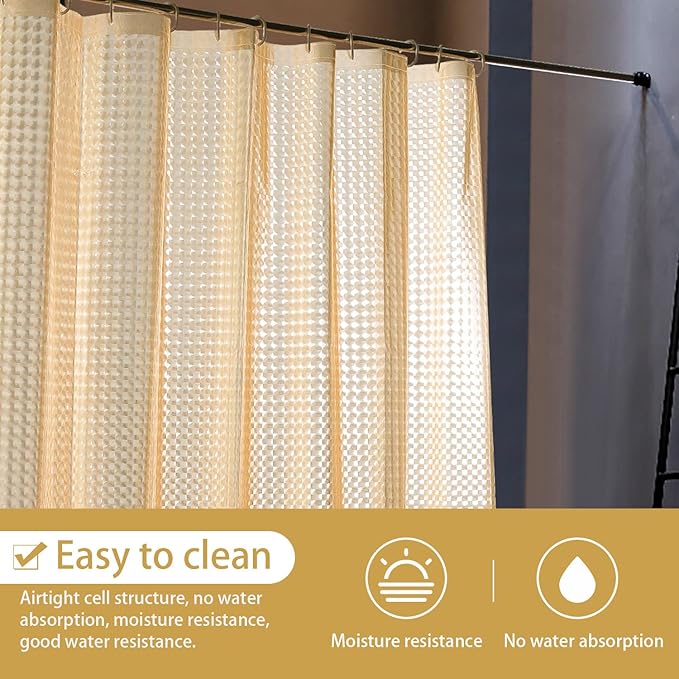 NTBAY EVA Semi-Transparent Clear Shower Curtain with Yellow Checkered, Water-Repellent Liner with 3 Magnets for Bathroom, 72x72 Inches