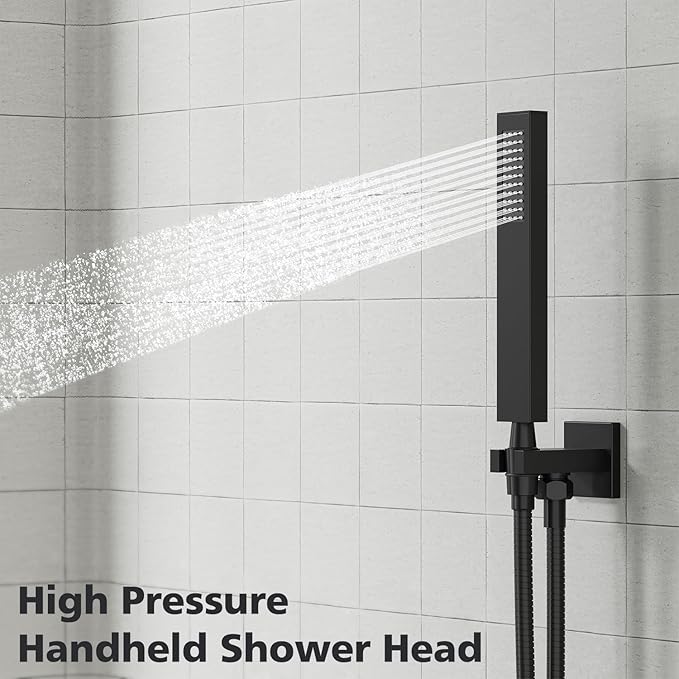 Gabrylly Black Shower System, High-Pressure 10" Stainless Steel Rain Showerhead with handheld Spray Combo, Rainfall Shower Faucet Set Complete, 2 Way Valve Included, Matte Black