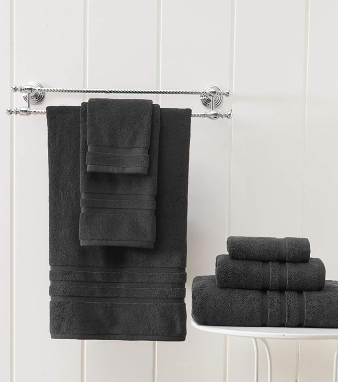 Veteran Textile LLC - 6 Pieces - Turkish Cotton - Luxury Towel Set for Bathroom & Kitchen, 2 Bath Towels, 2 Hand Towels & 2 WashCloths *Valued $79.99* (Black)