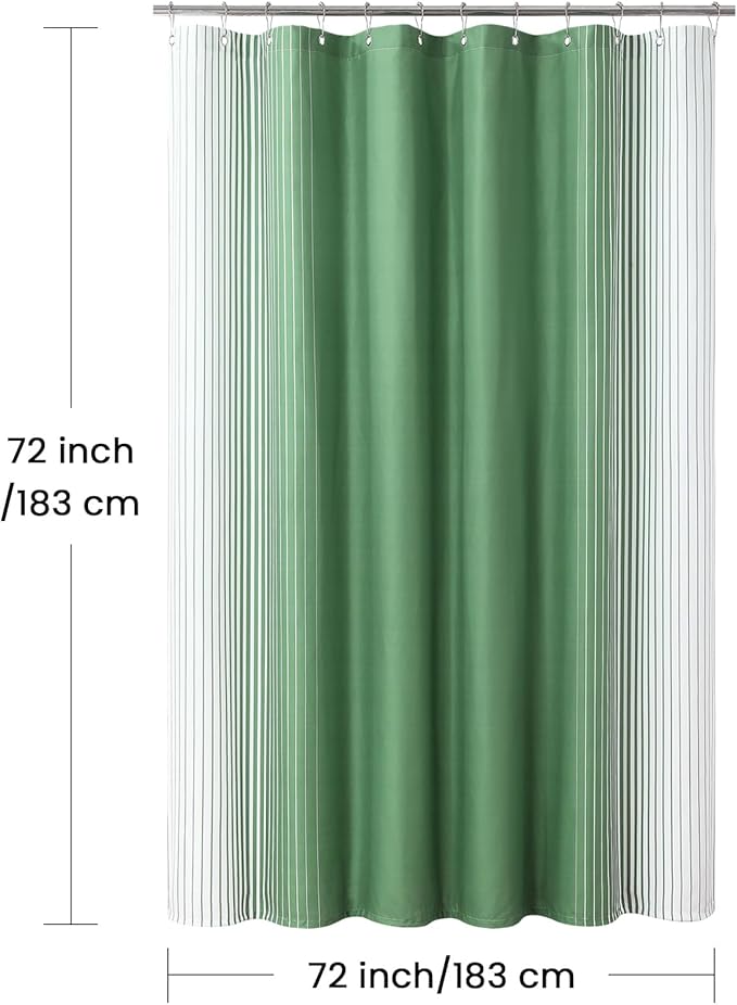 Green Shower Curtain, Sage Green and White Gradient Vertical Stripe Waterproof Polyester Shower Curtains for Bathroom, 72x72 Inches