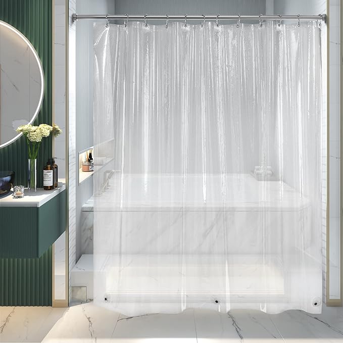 AmazerBath Clear Shower Curtain Liner, 72x78 Long Plastic Shower Curtain Liner, Waterproof PEVA Shower Liner, Cute Lightweight Shower Curtains for Bathroom with 3 Magnets and 12 Rustproof Grommets