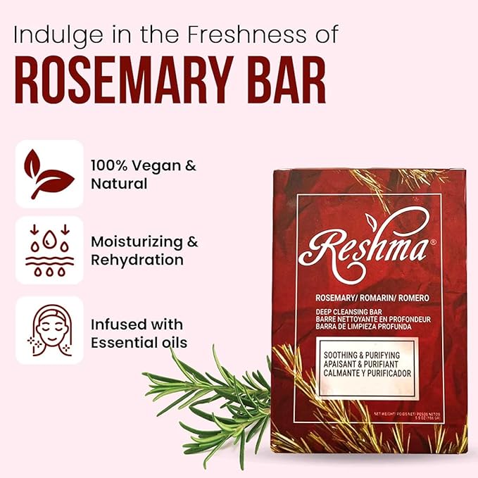 Reshma Beauty Rosemary Soap | Infused with Rosemary Oil and Olive Oil | Anti-Aging Face & Body Soap Bar |Suitable for Normal to Dry Skin | Calming and Rejuvenating |(Pack Of 12)