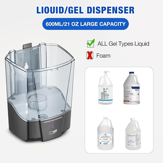 4 Pack Automatic Soap Dispenser Touchless,600 ml / 20 oz Commercial Hand Soap Dispenser,Wall Mount Hand sanitizer Dispenser for Bathroom Offices Home Kitchen Hotel（Black）