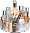 360° Rotating Makeup Organizer, 10" Clear Turntable Lazy Susan Organizer for Vanity, Bathroom Counter, Cabinet, Spinning Cosmetic Storage Holder with 6 Dividers for Skincare, Makeup Brushes, Lipsticks
