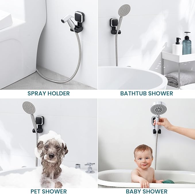 TAILI Suction Cup Shower Head Holder Handheld Showerhead Bracket Adjustable Shower Holder, Removable Handheld Showerhead & Wall Mounted Suction Bracket
