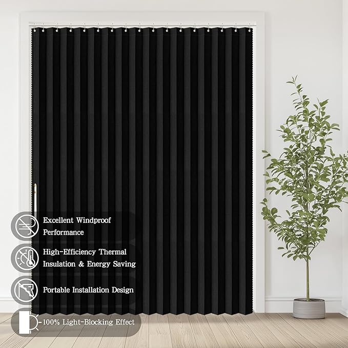 Accordian Door Curtain, 100% Blackout Folding Magnetic Doorway Curtains,Linen Style Closet Doors,for Room Divider,Privacy Protection（W72 x L78,Black,1 Panel）