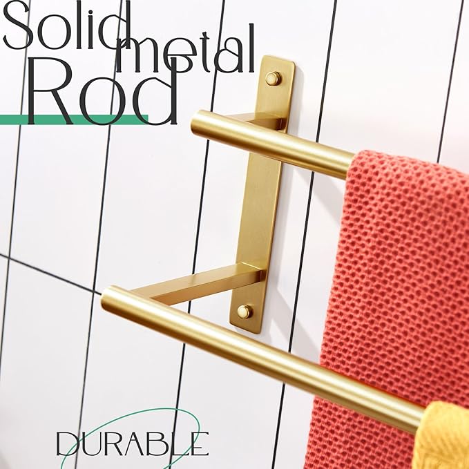 KOKOSIRI 32 Inch Bathroom Towel Racks Double Towel Bar Bath Towel Holder Towel Hanger Towel Shelf Wall Mount Stainless Steel Brushed Gold B5010BG-L32