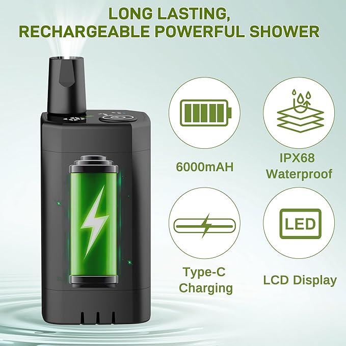Portable Camping Shower, Pop Up Privacy Tent Kit with LED Light and Foldable Toilet, 6000mAh LCD Screen Shower Pump, Filtered Shower Heads & 5.3 Gallons Bucket, Outdoor Shower for Hiking, Travel, Car