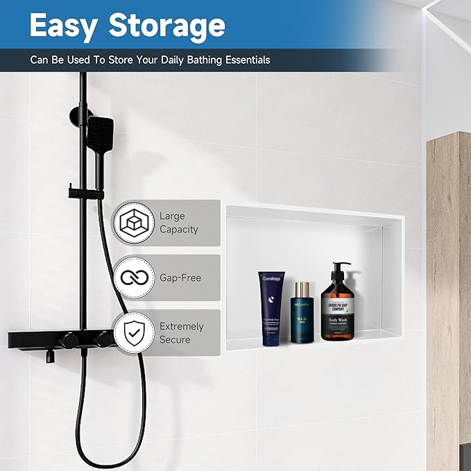 18" X 12" Shower Niche Insert Tile Ready, Niche for Shower Wall, Stainless Steel Recessed Shelf No Tile Needed for Bathroom Storage, White