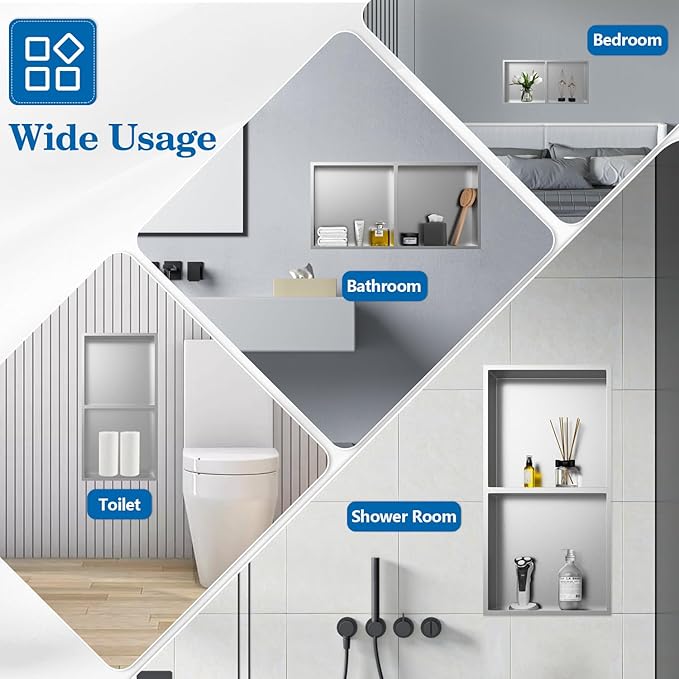 12" x 24" Shower Niche No Tile Needed, 304 Stainless Steel Shower Wall Niche, Recessed Shower Shelf for Shower or Bathroom Storage, Brushed