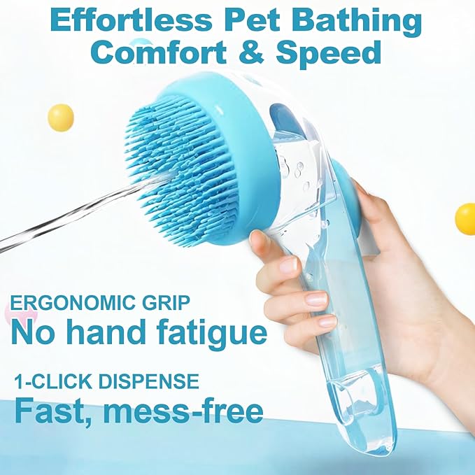 2025 New Dog Bath Brush with Built-in Shampoo Dispenser - 4-in-1 Pet Grooming Kit | Includes 20 Disposable Finger Wipes, 1 Compressed Bath Towel, 2 Body Wipe Compressed Tablets
