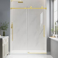 Frameless Glass Shower Door, 55-60" W x 76" H Sliding Frameless Shower Door, 1/4''(6mm) SGCC Tempered Glass, Explosion-Proof Film Nano Coating, Stainless Steel Hardware, Brushed Gold