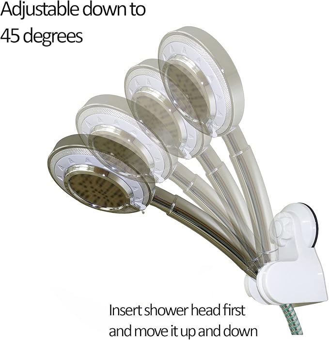 Pump&fix 45 Degrees Adjustable Handheld Shower Head Holder Suction Cup Wall Mount Bracket