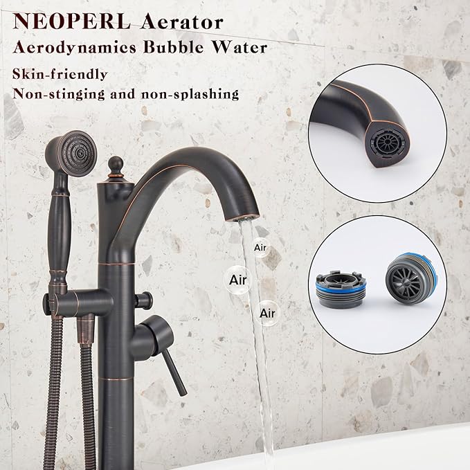 Freestanding Bathtub Faucet, Classic Free Standing Tub Faucet with Retro Handheld Sprayer High Flow Max 7.04GPM Floor Mounted Tub Fillers Swivel Spout Tub Faucets Oil Rubbed Bronze (WT-9002ORB)