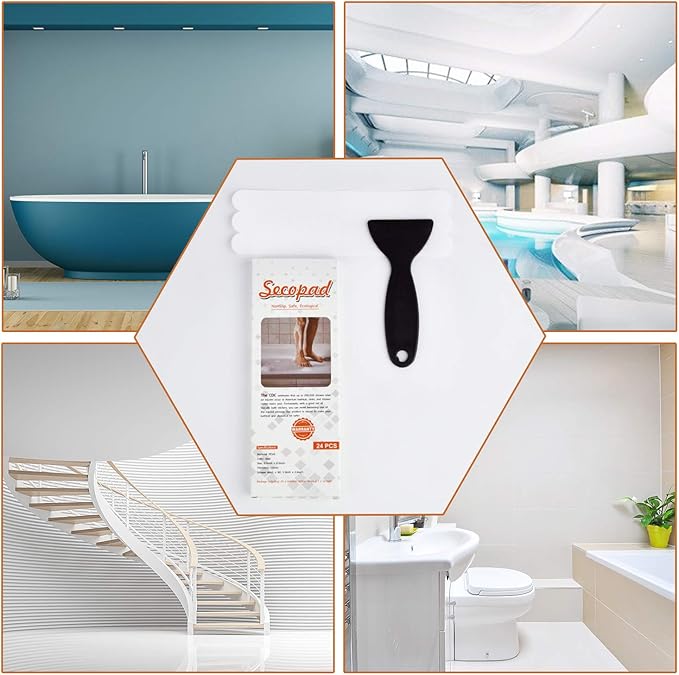 Non-Slip Bathtub Stickers,24 PCS Safety Bathroom Tubs Showers Treads Adhesive Decals Scraper (White)