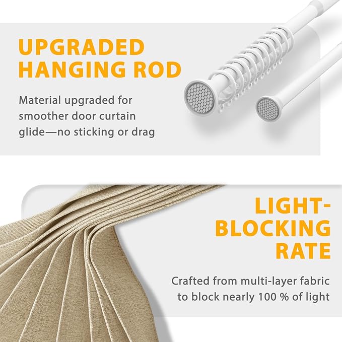 Accordion Door Curtain Set - 100% Blackout, with Curtain Rod Included, for Bedroom Privacy Protection (Beige-43 W x 78" L+Rod)