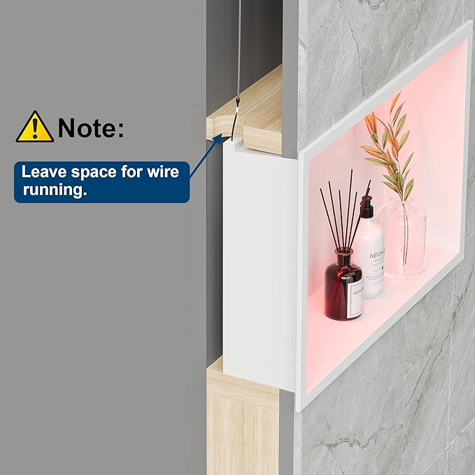 White Stainless Steel Shower Niche 18x12Inch, Dimmable RGB Led Light Wall Niche, No Tile Needed Recessed for Bathroom Storage Built-in Installation