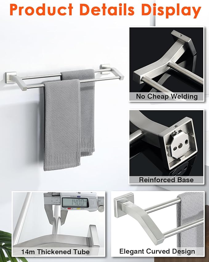 Alise Bath Double Towel Bars Towel Racks for Bathroom,Wall Mount Towel Holder Heavy Duty SUS304 Stainless Steel Towel Hanger Towel Rail,Brushed Nickel 28 Inch