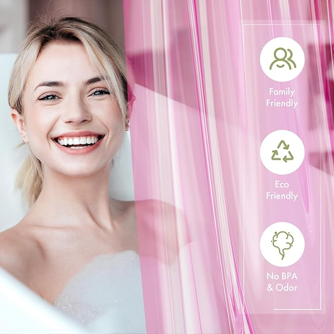 AmazerBath 72x78 Long Shower Curtain Liner, Clear Pink Plastic Shower Liner, Waterproof PEVA Shower Liners, Cute Lightweight Shower Curtains for Bathroom with 3 Magnets & 12 Rustproof Grommets