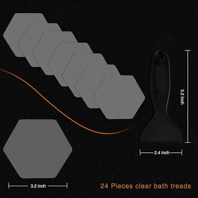 Bathtub Stickers Non-Slip, 36 PCS Grey Hexagon Safety Shower Treads Adhesive Appliques with Premium Scraper
