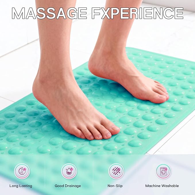Anti-Slip Bathtub Shower mat, 27.5×14.5（Approximately 70×37cm） inch Soft Oversized Machine Washable Non-Slip Bathtub mat with Drainage Holes, Bathroom Floor Suction Cup.（1-Opaque Mars Green）