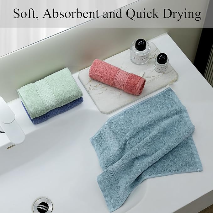 6 Pack 100% Cotton Washcloths Set, Highly Absorbent and Soft Feel Fingertip Towels, 13 x 13 in Quick Dry Face Cloths