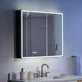 WELLFOR 36" X 30" LED Mirrored Medicine Cabinet, Medicine Cabinets with Lights for Bathroom, Defogging Function Mirror Cabinet, Bathroom Medicine Cabinet with USB Port & Outlet, Double Doors