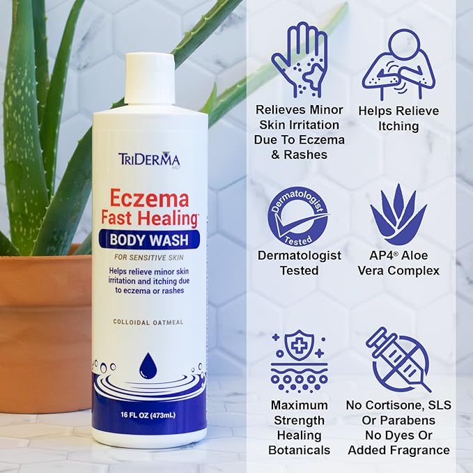 TriDerma Eczema Fast Healing Body Wash for Sensitive Skin 16 Ounces