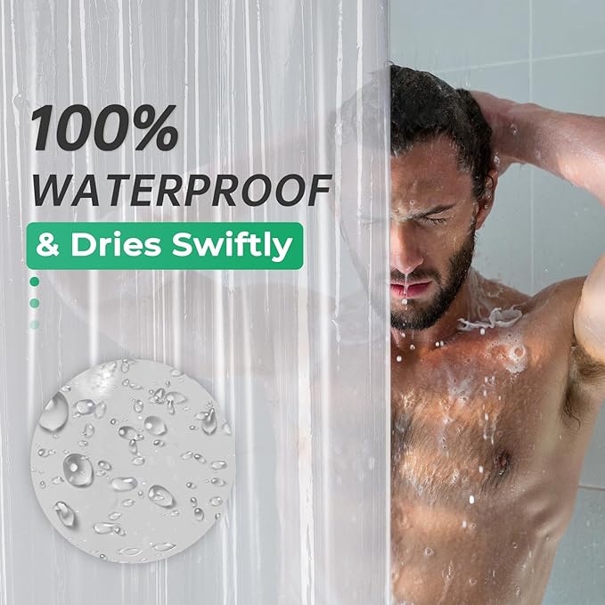 AmazerBath Extra Long Shower Curtain Clear 108 Inches Long, Plastic Floor to Ceiling Shower Curtain Extra Tall, Heavy Duty PEVA with 3 Weighted Stones and 12 Grommet Holes, 72x108 Inches