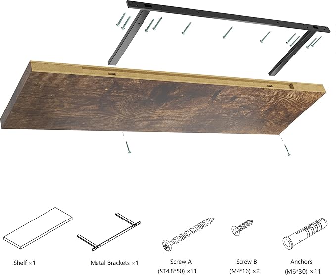 Wall Shelf Set of 3, Rustic Brown Floating Shelves 36 in W x 10 in D x 1 in H, Wooden Floating Wall Shelf with Invisible Brackets for Living Room/Bedroom/Bathroom/Kitchen Storage and Decor