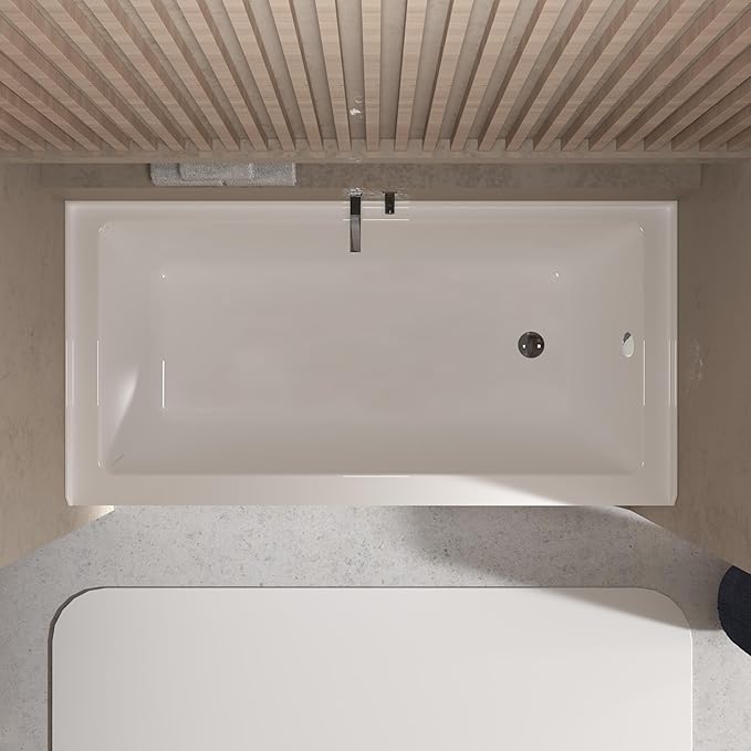60x30 Inch Acrylic Drop-in Bathtub, Rectangular Soaking Tub with Integral Apron,Built-in Bathtub, Matte Drain and Overflow, Ergonomic Design, Easy Installation for Bathroom, Right Overflow and Drain