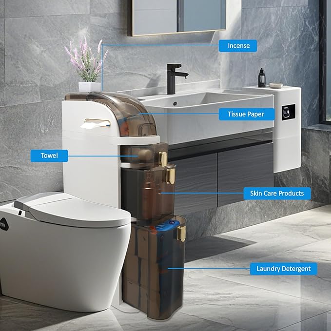 Bathroom Floor Cabinet, Narrow Bathroom Storage Cabinet, Mobile and No Installation Required, Perfect for Small Space Laundry Rooms, Toilet Areas and Living Room Gaps