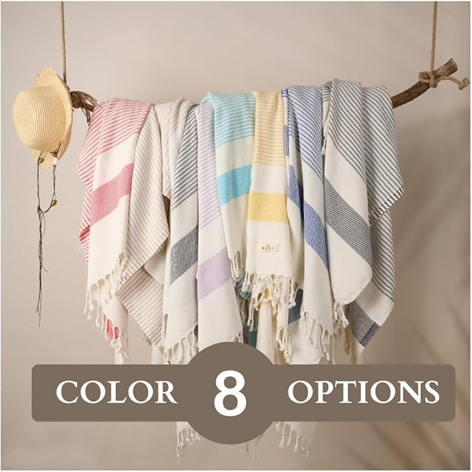 Ruvy Home Basics 2 Pack Turkish Beach Towels – Oversized Quick-Dry Bath Towels (40 x 72 Inches) – 100% Cotton Large Towels for Pool, Yoga, Travel, Camping Essentials, and Bathroom Decor - Beige