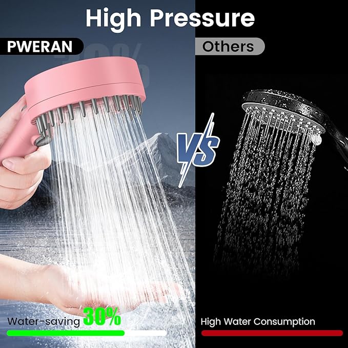 Filtered Shower Head with Handheld, High Pressure 4 Spray Mode Showerhead with Filters, Water Softener Beads for Hard Water with ON/OFF Switch for Pets - Remove Chlorine (Pink, 5 Inch Panel)