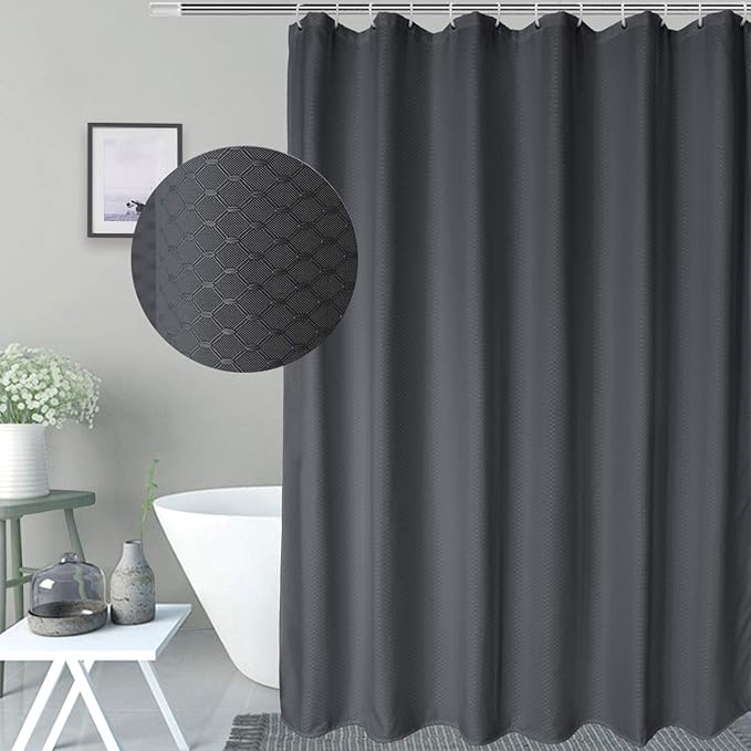 AooHome 72x75 Inch Waffle Weave Shower Curtain, Dark Grey Fabric Durable Bathroom Curtain with Hooks, Weighted Hem, Heavy Duty, Water Repellent