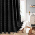 MitoVilla Black Boho Shower Curtains for Modern Bathroom Decor, Farmhouse Polyester Linen Fabric Cloth Shower Curtain with Tassel, 72 x 72