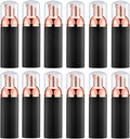 2 Oz Empty Foam Pump Bottle (12PCS) Travel Foaming Soap Dispenser for Hand Soap, Lash Shampoo Cleanser (Black&Rose Gold)