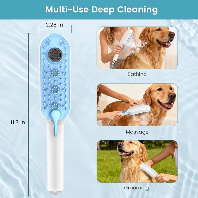 4 Mode Dog Shower Attachment, Dog Shower Sprayer with 78 Inches Stainless Steel Hose, ABS Diverter, Adhesive Holder, for Fast Easy Dog Bathing and Cleaning, Indoor/Outdoor Use