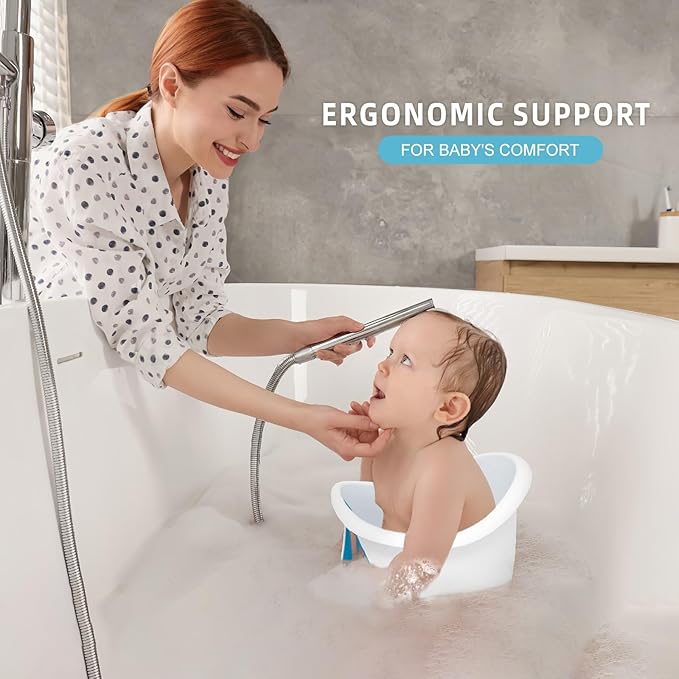 Baby Bath Seat with Non-Slip Suction Cups - Infant Bath Chair for 6-12 Months (Blue/White Design)