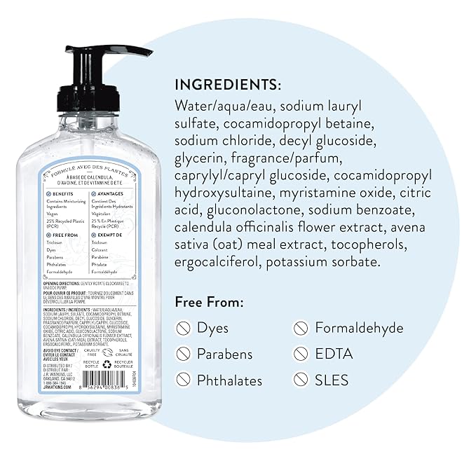 J.R. Watkins Gel Hand Soap, Scented Liquid Hand Wash for Bathroom or Kitchen, USA Made and Cruelty Free, 11 fl oz, Ocean Breeze, 3 Pack