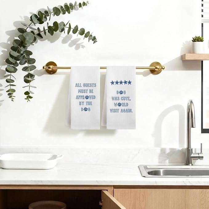 Funny Dog Kitchen Dish Towels, Gifts for Dog Lovers Owners Mom Lady, Guest Bathroom Decor, Pet Lover Gifts Hand Tea Towels for Bathroom Kitchen, 16x24 Inches Set of 2