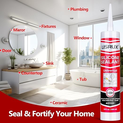 Clear Advanced Silicone Caulk & Sealant, 10Oz Cartridge, 100% Waterproof RTV Silicone Sealant for Kitchen and Bathroom, Shower, Toilet, Sink, Window and Door, Shrink & Crack Proof, 24 Pack