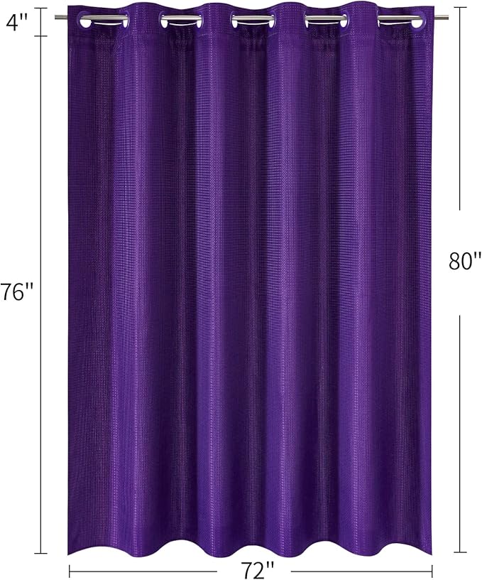 MitoVilla Purple Waffle Long Shower Curtain Liner Set 72 x 80, No Hooks Required 80 inch Long Fabric Cloth Shower Curtain Set with Cloth Snap-in Liner for Modern Hotel Bathroom Decor, Lavender