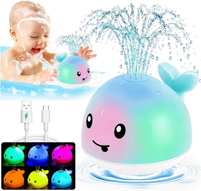 Baby Bath Toys 6-12-18 Months - Christmas Stocking Stuffers For Kids Ages 1-3 1 2 3 Year Boy Girl Gifts, Infant Baby Gifts Light Up Whale Bath Toy Sprinkler, Bathtub Water Pool Toy For Toddlers